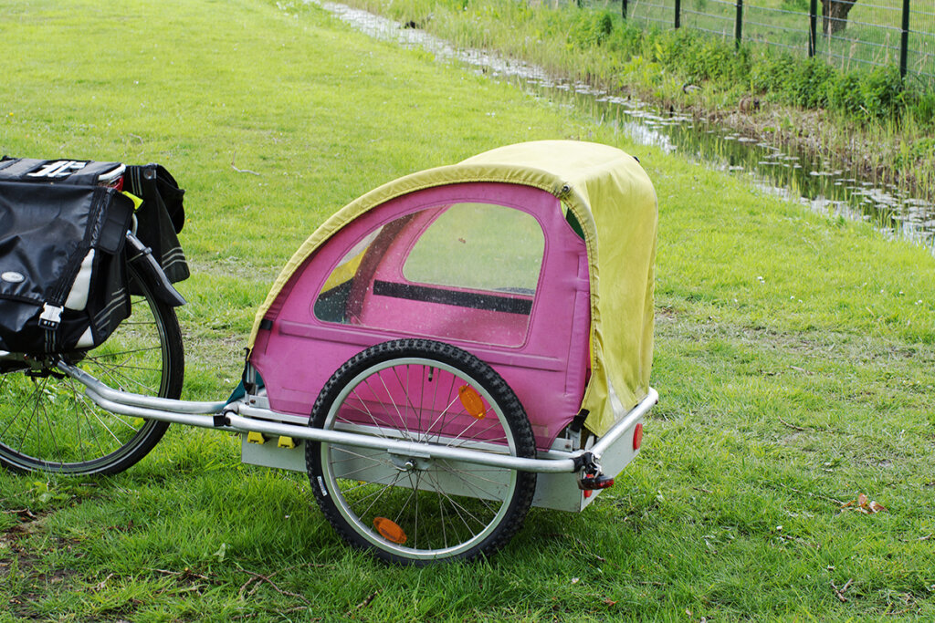 remorque de vélo rose