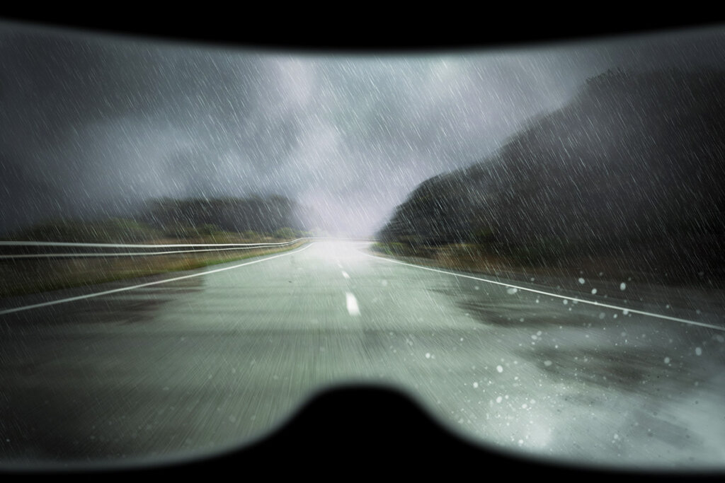 road with unsevere weather through helmet